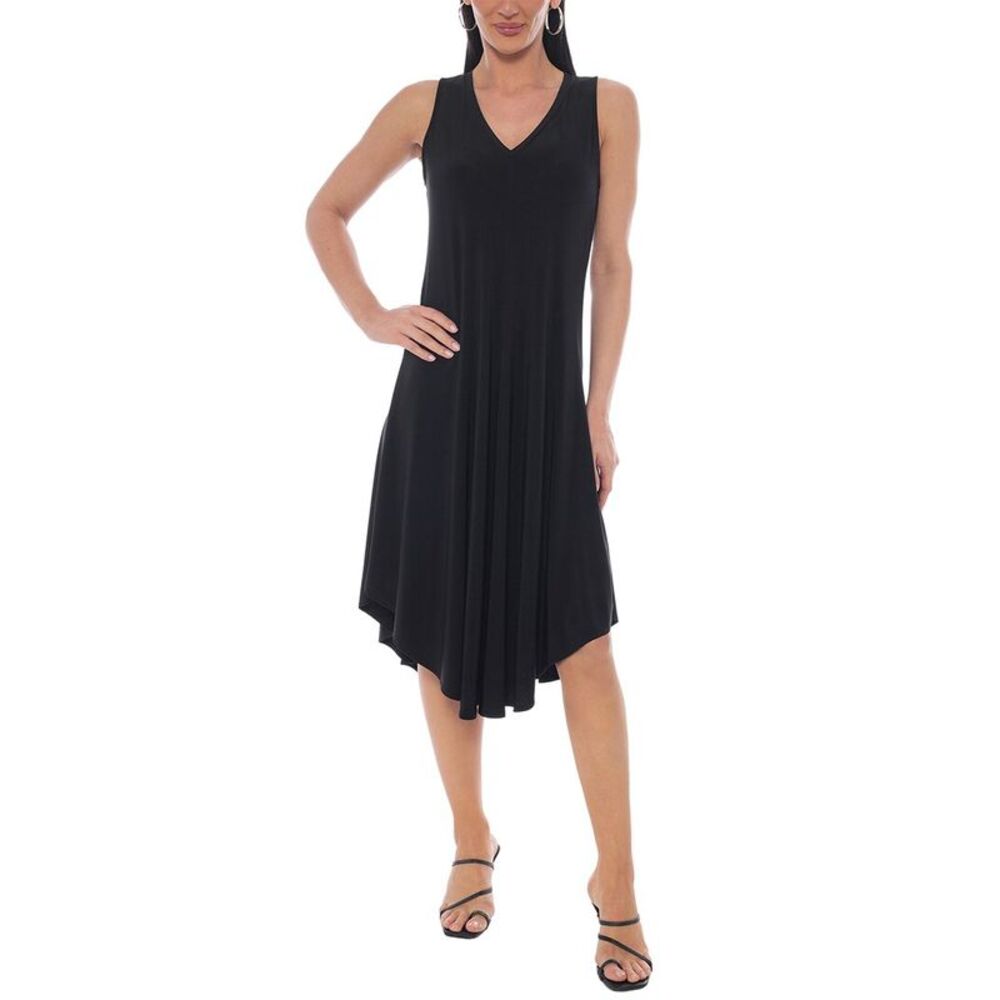 Tash + Sophie Womens  Ity V-Neck Hanky Hem Midi Dress, Black